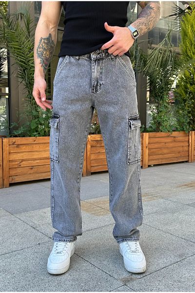 serline Light Gray Baggy Cargo Pants