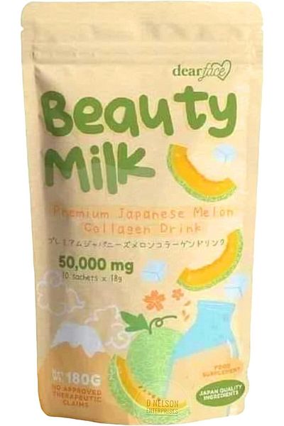 Dearfoams Dear Face Beauty Milk Japanese Collagen MELON Drink - 50,000mg Hydrolyzed Collagen, 6.3 Ounce (Pack