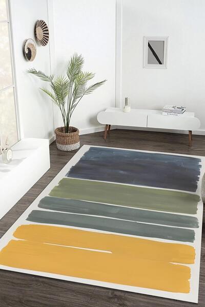 Markaev Soft Pastel Vuruşlu Desen Dijital Baskılı Kaymaz Zenit Halı ZNTKLM