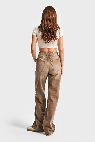 its basic Women's Stonewashed Brown 2S5-16 Straight Fit High Waist 100% Cotton Denim Jean