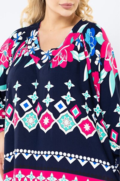 mervemoda Women's Plus Size Printed Summer Woven Long Sleeve Long Length Dress