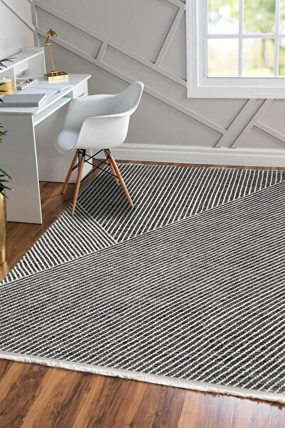 Markaev Klm Siyah Beyaz Çizgili Modern Kilim 012 ZNTKLM