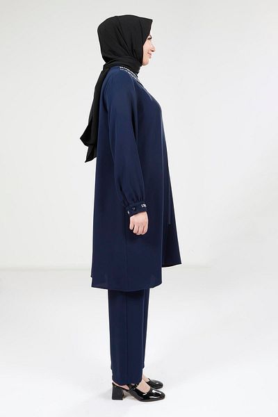 Beyza Σετ παντελόνι Navy Blue Μπλούζα κάτω επάνω 9274