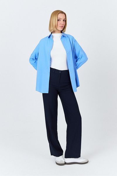 macharel jeans Navy Blue Straight Fabric Trousers