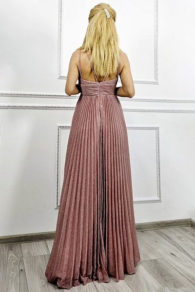 FashionForYou AZARIA long evening dress, with pleats and empire cut, Pink, L