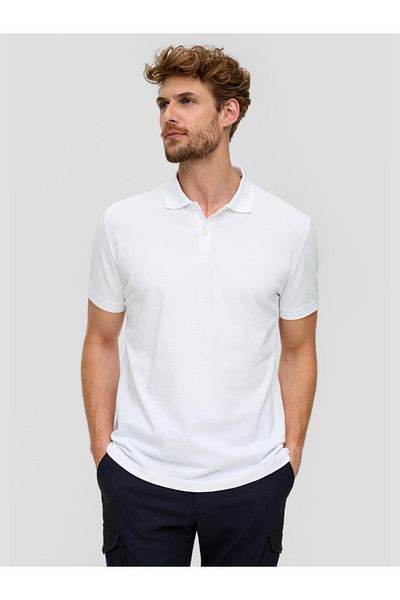 s.Oliver Tricou polo bărbătesc, bumbac, croială regulată, logo, alb, M