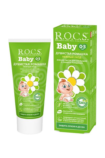 R.O.C.S. معجون أسنان R.o.c.s للأطفال برائحة البابونج للعناية اللطيفة من عمر 0 إلى 3 سنوات