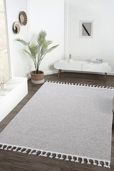 Markaev Desenli Saçaklı Ekru Shagy Halı