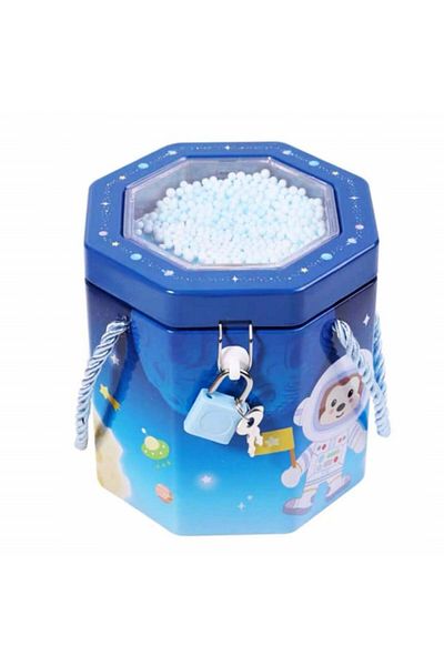 PUFO Pușculiță metalică cu lacăt și cheie, 12 cm, albastră, model astronaut mic