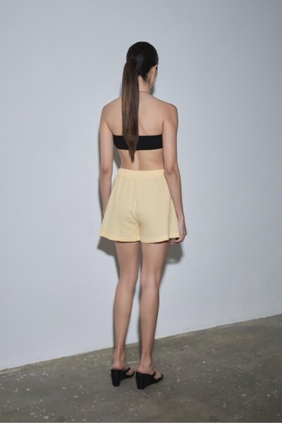 Suud Collection Sarı Zoe Basic Keten Şort