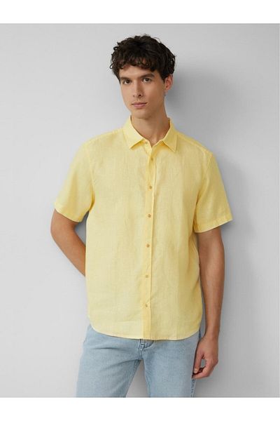 s.Oliver Men's Lightweight Short-sleeved Shirt, 100% Linen, Regular Fit, Yellow, Xl