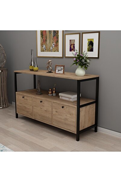 AYMOBSAN POLE 3 KAPAKLI KONSOL, METAL AYAKLI KONSOL ATLANTİK ÇAM