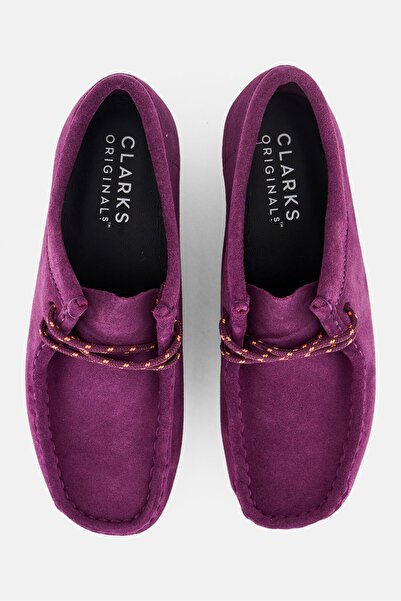 CLARKS Women Standard Wallabee Lace Up Suede Shoes, Purple