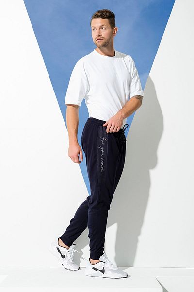 For You Man 2-Piece Cotton Mesh Detail T-shirt Navy Blue Joger Set