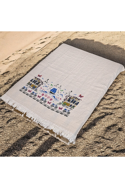 miatamer Πετσέτα παραλίας Muslin Peshtemal 100% βαμβακερή μαλακή, φυσική, μεγάλο μέγεθος (180*100 CM)