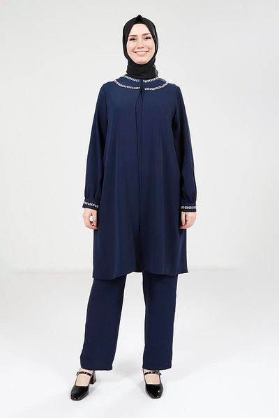 Beyza Σετ παντελόνι Navy Blue Μπλούζα κάτω επάνω 9274