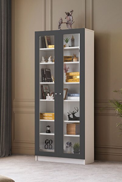 Setay Vitrin, Lotus Kitaplık, 2 Kapaklı Cam Kapaklı Kitaplık