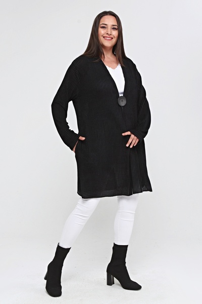 Laden Large Size Viscose Spring and Summer Women's Mother Black Long Draped Cardigan