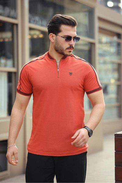 Miron Tricou cu mânecă scurtă cu jumătate de fermoar cu guler colegiu Tile - 2408