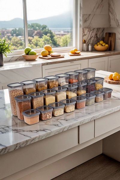 storeks 24 Pieces 48 Pieces 550 Ml. 1200 Ml. 1750 Ml. Leakproof Lid Square Food Storage Container Set