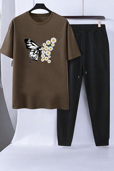 uyguntarz 2-teiliges Trainingsanzug-Set mit Gänseblümchen-Schmetterlings-Aufdruck