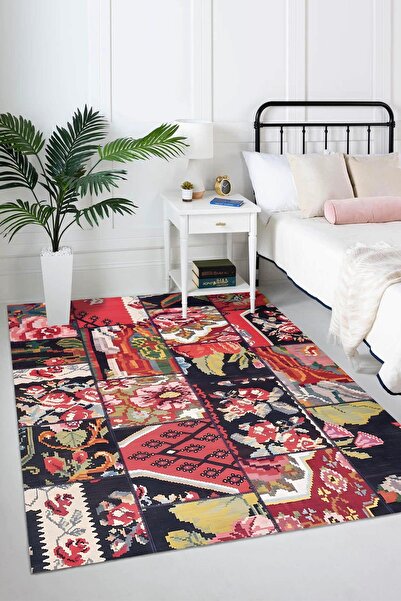 Markaev Renkli Otantik Yama Desen Dijital Baskılı Kaymaz Zenit Halı ZNTKLM