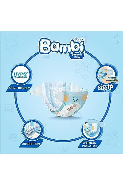 Sanita Bambi Baby Diapers, Size 3, 6-11 kg, Skin-Friendly with Hypoallergenic Inner layer, 210 count