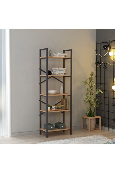 AYMOBSAN Hera 5 Raflı Metal Dar Kitaplık Atlantik Çam 60cm