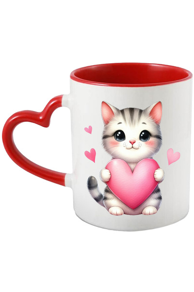 StoryGift Romania Cana Cu O Pisicuta Care Tine O Inima In Brate | Ilustratie ...