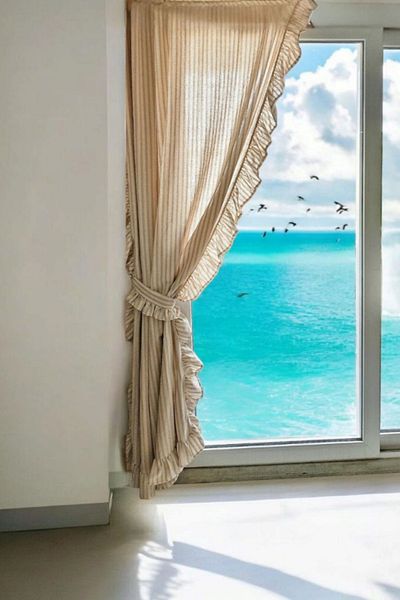 MZN Home 3 Edge Ruffled Milk Coffee Stripe Patterned Linen Curtain (En X Size) - Pleated - Lacing Gift