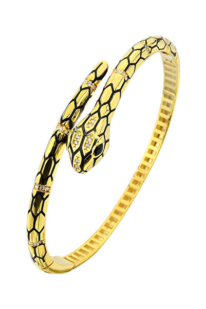 Argentum Concept 18K Altın Kaplamalı 925 Ayar Gümüş Yılan Figürlü Kelepçe Bil...