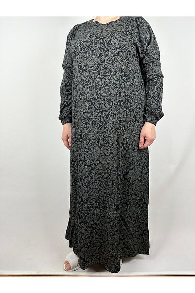 YAŞAR TRİKO Women's Green Pentagonal Collar Long Sleeve Sleeve Ankle Elastic Summer Viscose Long Dress 2 cm Water Pulls