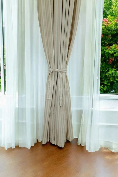 MZN Home 100% Natural Cotton Milk Coffee Stripe Patterned Linen Curtain (En X Size) - with Laces Gift