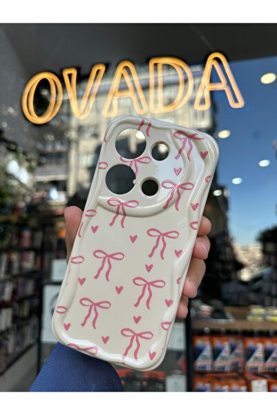 OVADA XIAOMI NOTE 13 PRO 5G Uyumlu Kamera Korumalı Dalgalı Kenarlı Kalp ve Kurdele Baskılı Silikon Kılıf