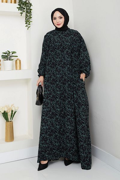 Moda MSK Μοντέρνο και άνετο φόρεμα μεγάλου μεγέθους βισκόζης μαμάς σε πράσινο χρώμα