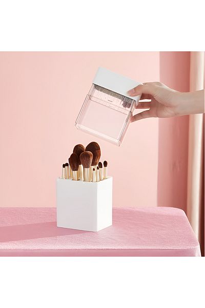 OEM Holder for 12 makeup brushes, with lid, plastic, White, 24.5 x 10.8 x 8.3 cm