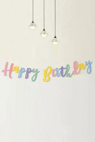 BKMC PARTY Καλλιγραφία πανό Happy Birthday με πολύχρωμο μακαρόν