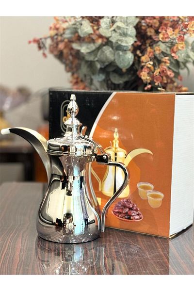 aljahwari 48 oz. Single Arabic Coffee Pot, Silver