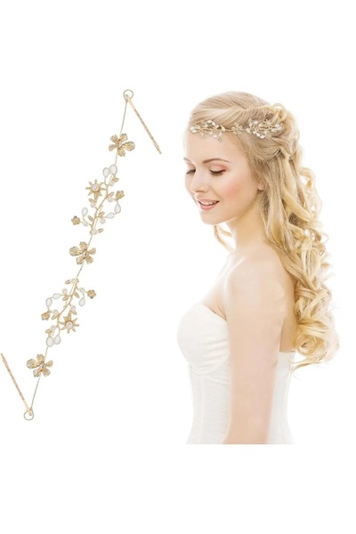animis beauty Bridal Hair Accessory, flowers and pearls, gold, 28cm