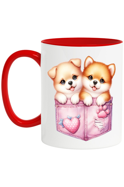 StoryGift Romania Чаша с 2 кученца чоу-чоу, седящи в джоб |   плътен |   илus...