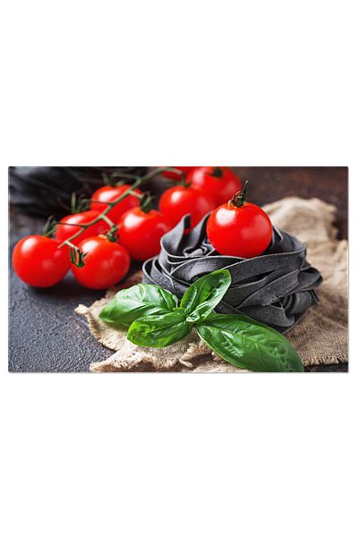 StoryGift Romania Tablou Canvas Paste Neinvartite Negre Cu Rosii Cherry Si Busuioc Delicatesa Culinara, Preparat