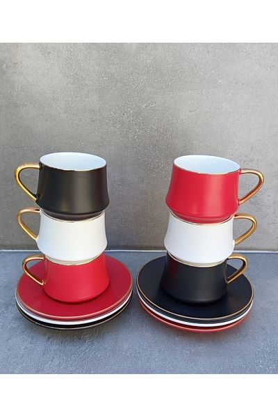 Pinkev 6 Personality Matte 3 Color 110ml Large Size Porcelain Coffee Cup Set