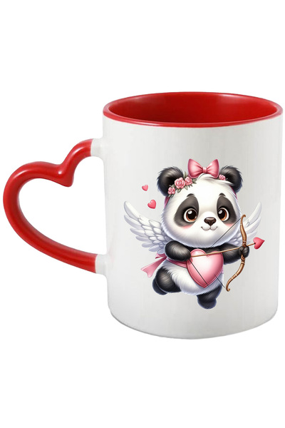 StoryGift Romania Cana Cu Un Ursulet Panda Cupidon Care Trage Cu Arcul | Ilustratie | Inimioare | , Cu Maner Inim Stg
