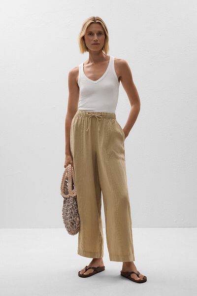 Oysho 100% linen barrel trousers