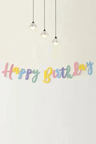 Laviyosa Καλλιγραφία πανό Happy Birthday με πολύχρωμο μακαρόν