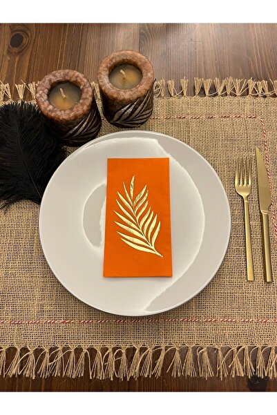 kidspartim Gold Yaldızlı Turuncu Yaprak Desenli Peçete 16 Adet