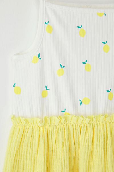 Pollito Girl's Top Strap Kaşkosre Lemon Printed Bottom Muslin Dress