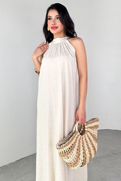 Cappmoda ELB-25218 Καλοκαιρινό μακρύ φόρεμα με λαιμόκοψη με κορδόνια