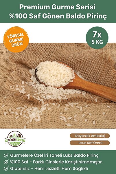 GY GÖNEN YÖRESEL 35 Kg Gurme %100 Saf Glutensiz İri Taneli & Lezzetli Pilavlık Premium Kalite Lüks Gönen Baldo Pirinç