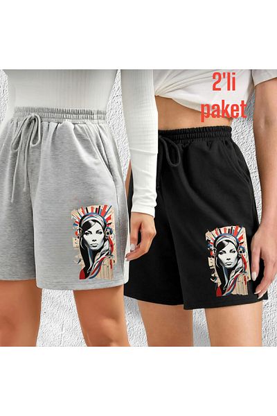 belean 2 Pack Printed Regular Women's Shorts Sweat Repellent Summer No Pilling